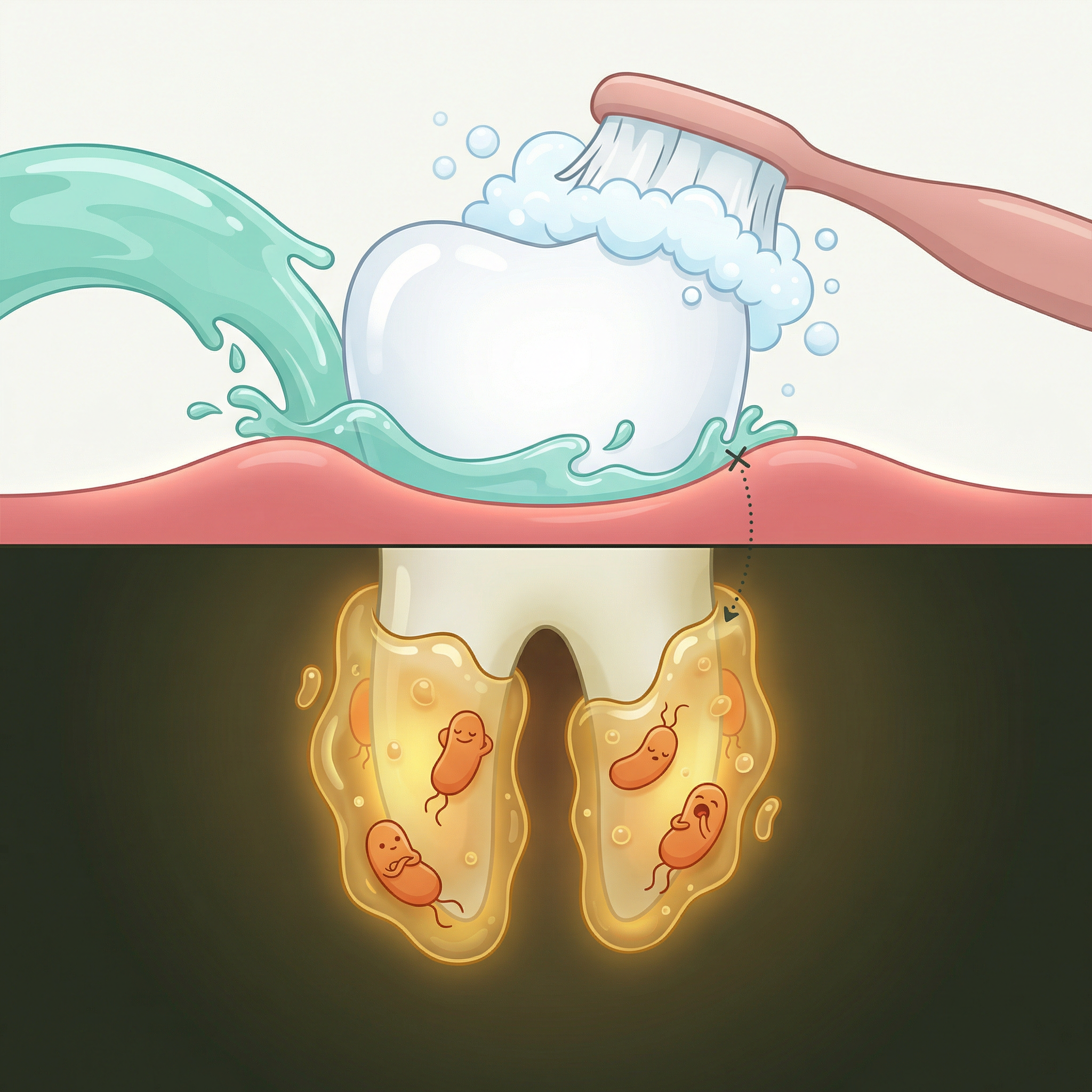 Bactéries cachées sous le biofilm des gencives